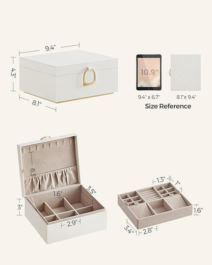 SONGMICS 2-Layer Jewelry Box, Jewelry Organizer with Handle, Removable Jewelry Tray, Jewelry Storage, Floating Effect, 8.1 x 9.4 x 4.3 Inches, Christmas Gift, White UJBC165W01