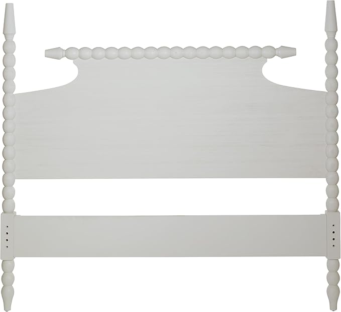 OSP Home Furnishings Spindle Design Cottage Style Headboard, 63.5 x 58.75 inches, Sandcastle Antique White Finish, Queen Size