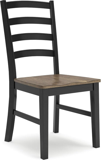Signature Design by Ashley Wildenauer Armless Dining Chair, Set of 2, Ladderback Design, 19" W x 23.25" D x 39" H, Black & Light Brown with 2-Tone Finish