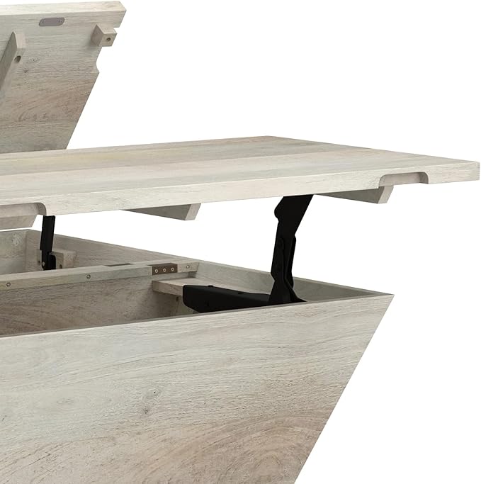SIMPLIHOME Abba 36-inch Wide Solid Mango Modern Lift Top Square Coffee Table with Dual Lift Panels and 2 Storage Compartments in White Wash for Living Room