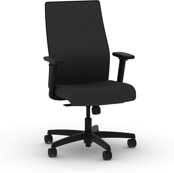 HON Ignition 2.0 Mid Back Task Chair, Spectrum Mesh, Standard Synchro-Tilt Control, Office Chair with Lumbar Support, Height and Width Adjustable Arms, Black Frame, Onyx