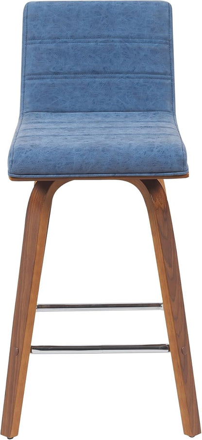 Vienna Modern Counter Height Swivel Bar Stool with Vintage Blue Upholstered Seat and Walnut Finished Wood Frame Set of 4
