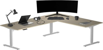 Progressive Desk Stand Up Height Adjustable Standing Desk - L Shaped 85" x 72" Corner Computer Rising Workstation Electric Table - Gray Frame, Bright Beech Top