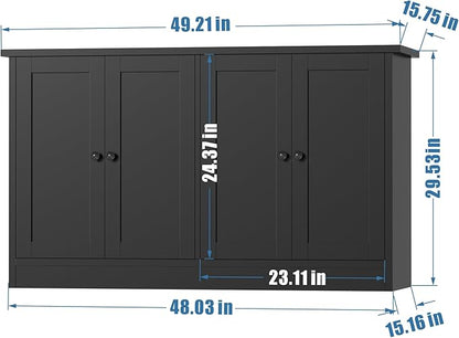 Black Buffet Storage Cabinet with 4 Door, 49" W Coffee Bar Cabinet, Kitchen Buffet Sideboard for Living Room, Kitchen