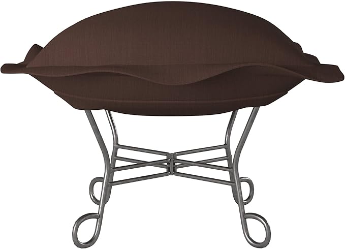 Howard Elliott Scroll Puff Ottoman Chair With Cover, Multipurpose Alternate Seating Footstool Chair with Titanium Frame, Patio Furniture for Camping, Home, Indoor & Outdoor, Sterling Chocolate