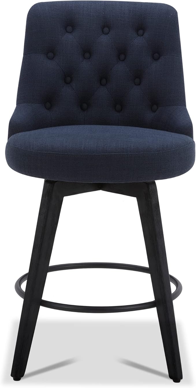 Watson & Whitely Modern Swivel Bar Stools, Performance Fabric Upholstered Counter Height Bar Stool with Back, Solid Wood Legs, 26" H Seat, Set of 2, Insignia Blue