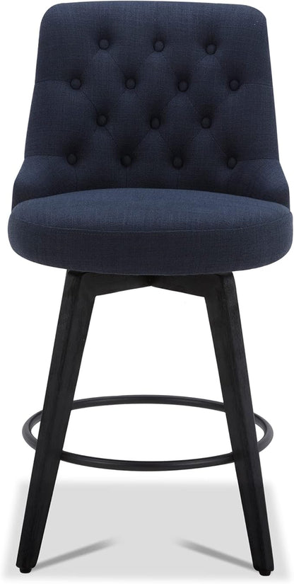 Watson & Whitely Modern Swivel Bar Stools, Performance Fabric Upholstered Counter Height Bar Stool with Back, Solid Wood Legs, 26" H Seat, Set of 2, Insignia Blue