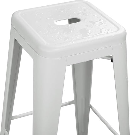 Yaheetech 30 Inch Metal Bar Stools Set of 4, Bar Height Backless Bartools, Industrial Stackable Bar Chairs with Footrest for Kitchen/Dining Room/Bistro/Patio, White