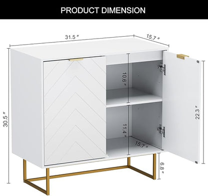 Scurrty Sideboard Buffet, Storage Cabinet with Golden Legs, White Sideboard Storage Cabinet with 2 Doors and Adjustable Shelf, Accent Cabinet for Living Room, Kitchen