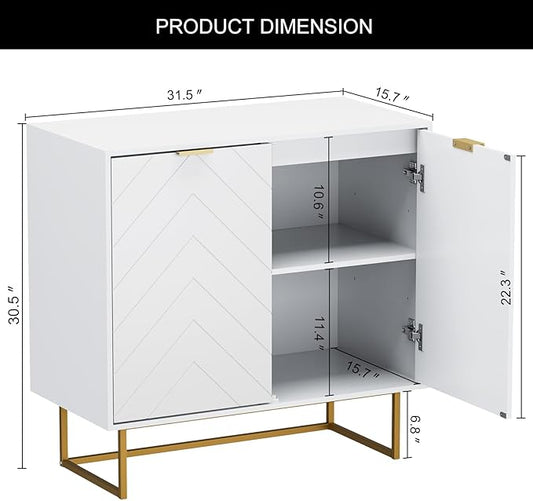 Scurrty Sideboard Buffet, Storage Cabinet with Golden Legs, White Sideboard Storage Cabinet with 2 Doors and Adjustable Shelf, Accent Cabinet for Living Room, Kitchen