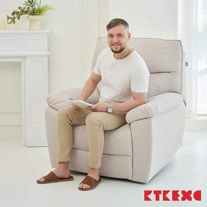Reclining Sofa Rocking Recliner Chair Manual Adjustable 360 Swivel with Ergonomics Overstuffed Lumbar Arm Support Natural Fabric Surface Made for Living Room, Bedroom, Nursery, Milk White