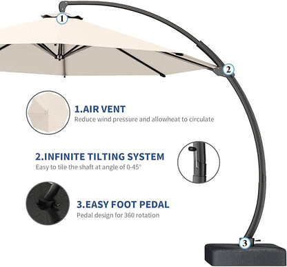 7 Piece Patio Dining Set with 11ft Patio Umbrella (Cream-White), 7 Navy Outdoor HDPE Dining Set with 6 Chairs + 1 Large Table, for Market, Pool, Garden, Backyard, Deck