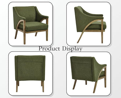 EALSON Modern Accent Chair Comfy Living Room Chair with Wooden Frame and Armrest Mid Century Upholstered Fabric Reading Lounge Armchair for Living Room/Bedroom/Reading/Balcony, Chenille Green