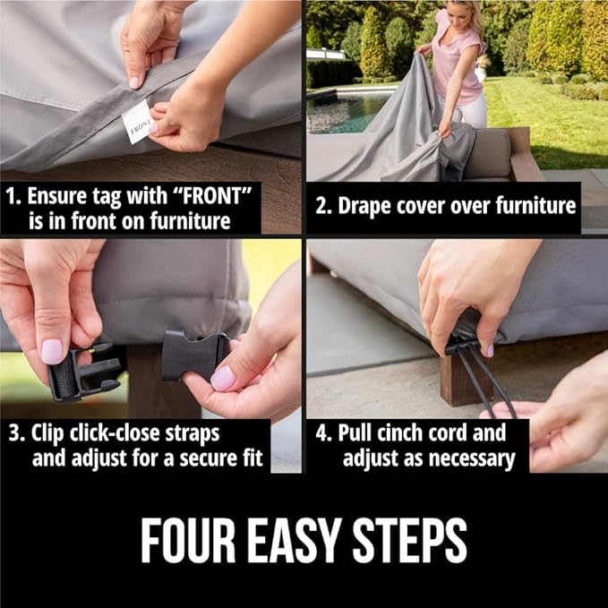 GORILLA GRIP Waterproof Large Outdoor Patio Sofa Cover, 90 Inch, Adjustable Furniture Covers Sets for Winter, Keep Cushions Dry, Protects from Sun, Snow, Rain, Windproof, UV Coated, 1 Pack