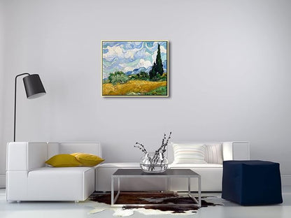 Wieco Art Framed Canvas Art Wheat Field with Cypresses by Van Gogh Impressionist Landscape oil Paintings Canvas Prints Artwork Wall Art for Living Room Home Office Decorations
