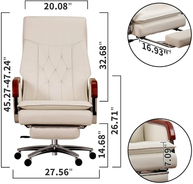 Kinnls Cameron Massage Chair Genuine Leather with Heated Ventilation, Managerial Executive Home Office Chair Fully Reclining with Retractable Footrest and Adjustable Headrest (Cowhide Leather-White)