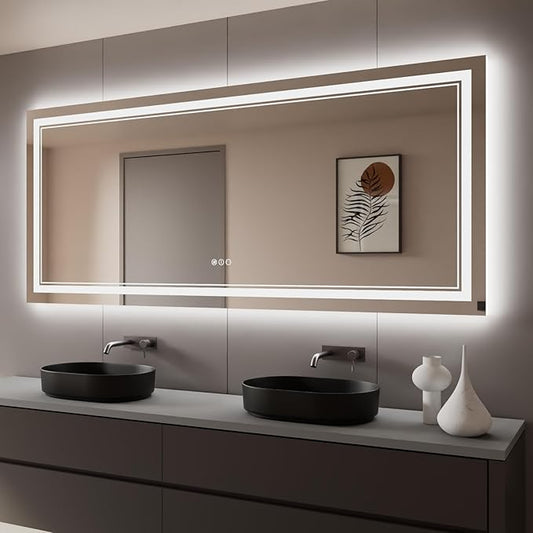 88x38 Inch LED Bathroom Mirror with Lights, Backlit and Front Lighted Bathroom Mirrors for Wall, Anti-Fog Dimmable Memory Shatterproof LED Vanity Mirror for Bathroom