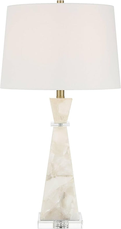 Possini Euro Design Marcy 28" Tall Modern Glam Table Lamp White Finish Alabaster Single Fabric White Shade Living Room Bedroom Bedside Nightstand House Office Home Reading Kitchen Entryway