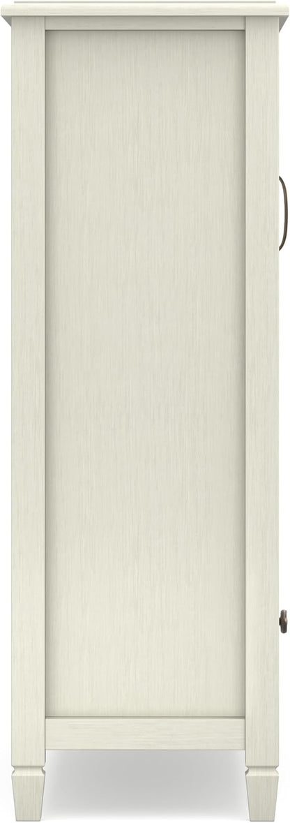 SIMPLIHOME Connaught SOLID WOOD 46 inch Wide Traditional Tall Storage Cabinet in Antique White for the Living Room, Entryway and Family Room