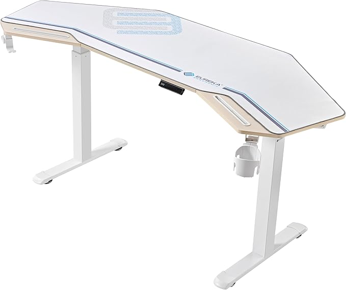 EUREKA ERGONOMIC Standing Desk, 72" Electric Adjustable Height Desk,Wing Shaped Computer Desk Large Music Studio Table, Dual Motor&Slot, Maple
