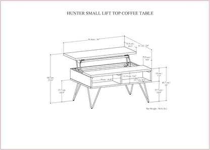 SIMPLIHOME Hunter Small Lift Top Coffee Table - 36 inch Wide Solid Walnut Veneer and Metal Industrial Cocktail Table, Living Room Table with Hidden Storage, 2 Cubbies, and Hairpin Legs