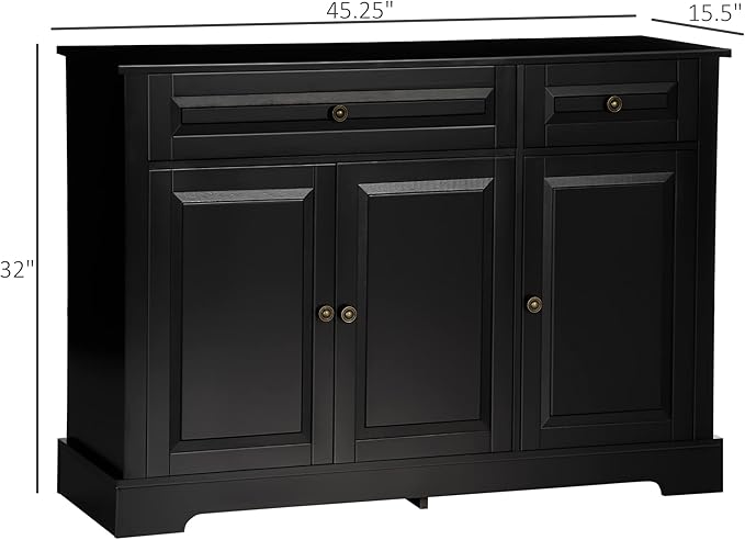 HOMCOM Sideboard Buffet Cabinet, Modern Accent Cabinet with 2 Drawers and Adjustable Shelves,Black