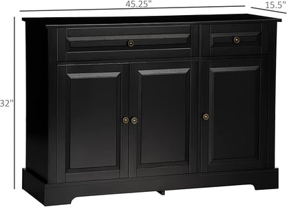 HOMCOM Sideboard Buffet Cabinet, Modern Accent Cabinet with 2 Drawers and Adjustable Shelves,Black