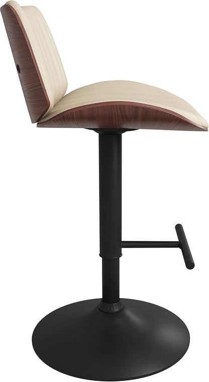 SIMPLIHOME Goulding Adjustable Swivel Bar Stool - 33 inch Seat Height Upholstered Metal Chair in Cream Vegan Faux Leather, Mid Century Seating for Kitchen or Bar with Curved Bentwood Back