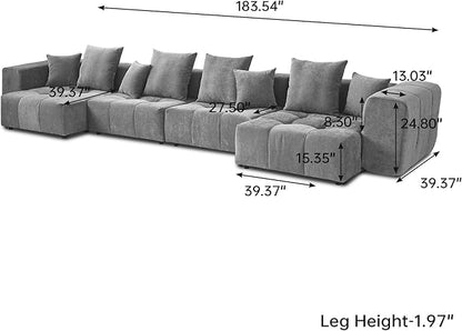WJShome 183" Oversized Modular Sectional Sofa, U Shaped Couch with Ottoman,Sectional Couches for Living Room,Large Linen Deep Seat with Pillow Couches for Home,Spacious Space,Gray