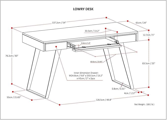 SIMPLIHOME Lowry Desk - 54-Inch Wide Solid Acacia Wood and Metal Writing Desk in Distressed Charcoal Brown, Modern Industrial Home Office Computer Table with 2 Drawers and Flip-Down Keyboard Tray