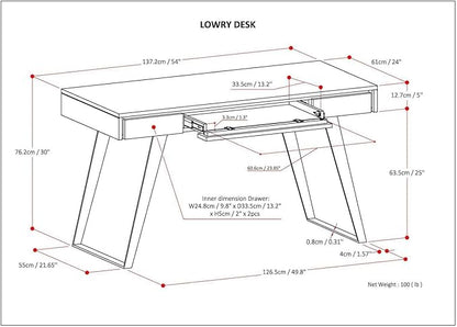 SIMPLIHOME Lowry Desk - 54-Inch Wide Solid Acacia Wood and Metal Writing Desk in Distressed Charcoal Brown, Modern Industrial Home Office Computer Table with 2 Drawers and Flip-Down Keyboard Tray