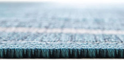Unique Loom Outdoor Border Collection Area Rug - Soft Border (10' Round Teal/Ivory)
