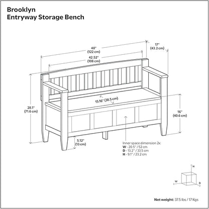 SIMPLIHOME Brooklyn Entryway Storage Bench - 48 inch Wide Solid Wood Hallway Bench in Deep Black, Transitional Foyer Bench for Entry or Mudroom with Lift-Up Lid, Spacious Storage and Durable Finish