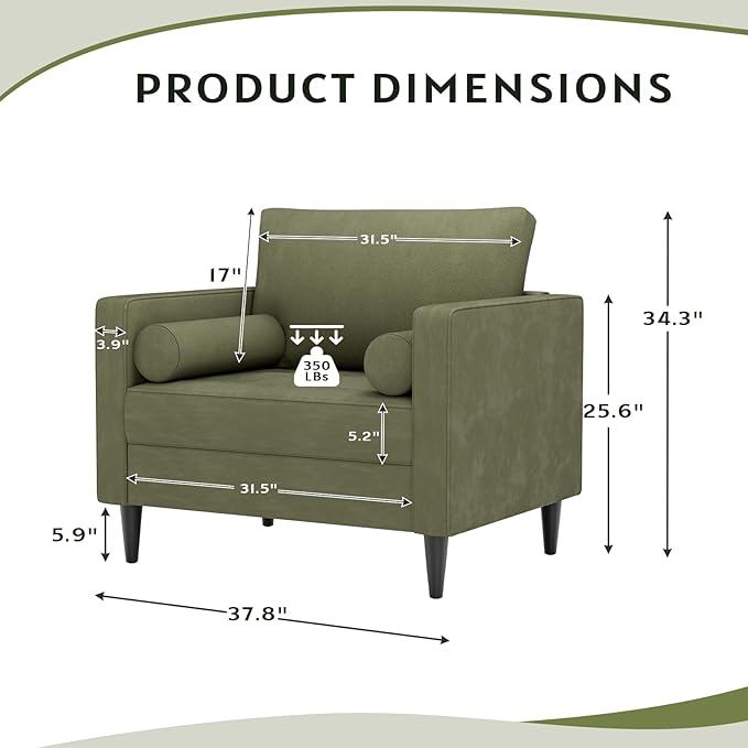 MELLCOM 38" Oversized Accent Chair Armchair Over Sized Chairs for Living Room Comfy,Large Modern Chair and A Half & Oversized Living Room Chairs,Wide Accent Armchair for Bedroom Green