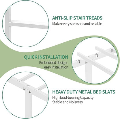 Bunk Bed,Twin Over Twin Bunk Beds for Kids Teens Adults,Heavy Duty Metal Slats Bed Frame with Ladders and Guardrail,400 lbs Capacity,No Spring Box Required,White
