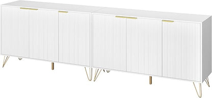 Storage Cabinet Set of 2, White Fluted Cabinet with Adjustable Shelves, Modern Coffee Bar for Kitchen, Living Room and Office
