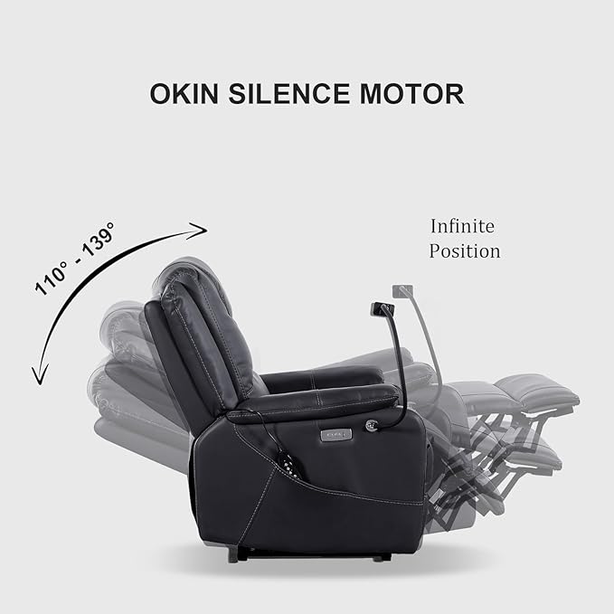 Zero Gravity Power Recliner Chairs for Adults 139°Single Sofa Chair Massage and Lumbar Heating with USB Port, Phone Holder, Side Pocket, Eco Leather(Black)