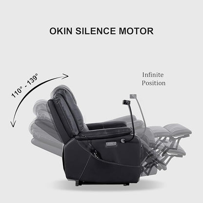 Zero Gravity Power Recliner Chairs for Adults 139°Single Sofa Chair Massage and Lumbar Heating with USB Port, Phone Holder, Side Pocket, Eco Leather(Black)