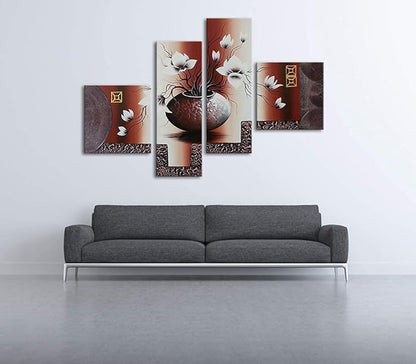 Wieco Art Huge Size Artwork 4 Panels 100% Hand-painted Modern Canvas Wall Art Elegant Flowers Paintings for Wall Decor Floral Oil Paintings on Canvas Art