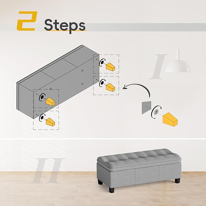 JUMMICO 47 Inches Storage Ottoman with Legs, End of Bed Storage Bench, Foot Rest for Couch, for Living Room, Bedroom, Entryway, 17.3" D x 47.2" W x 18.5" H, Easy Assembly (Light Gray)