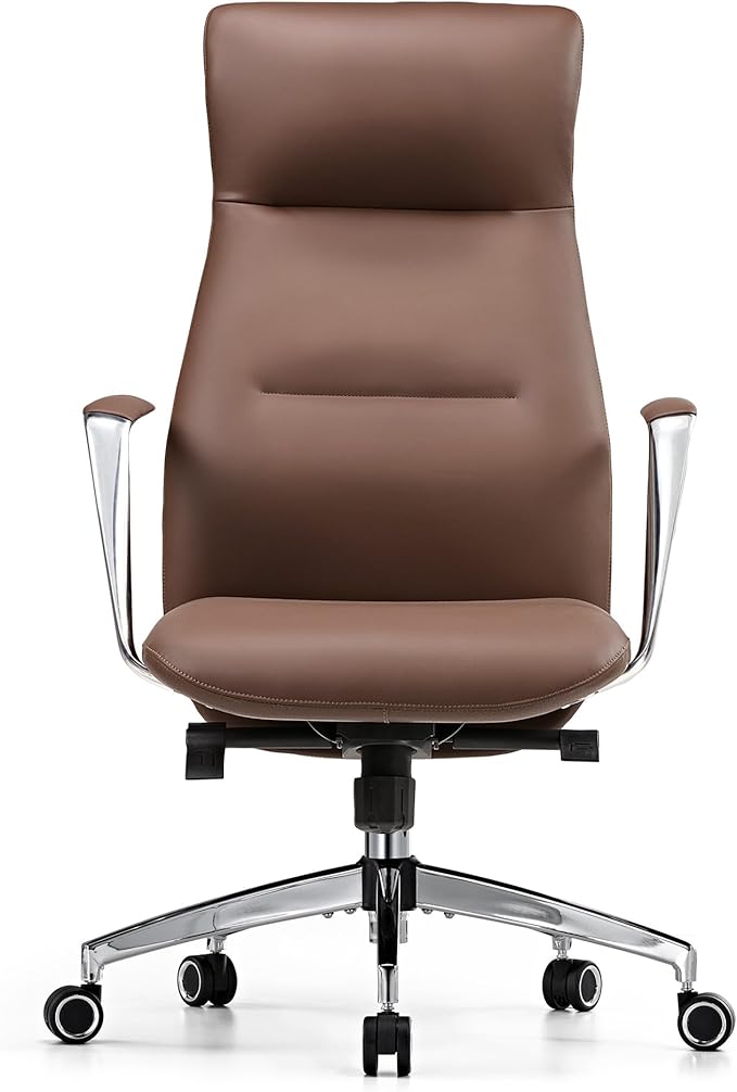EUREKA ERGONOMIC Royal Slim Executive High Back Brown Leather Office Chair, Home Desk Chair for Adults, Big and Tall with Wheels, Swivel Rolling