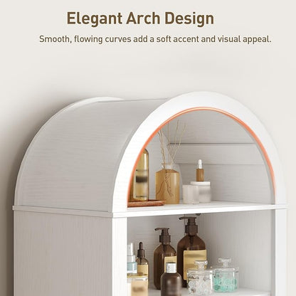 66" Tall Bathroom Storage Cabinet with Flip Drawer, Freestanding Storage Cabinet with Doors & Shelves,Arched Cabinets for Bathroom, Living Room, Kitchen, Laundry, White