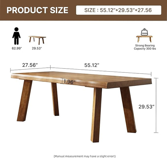 Solid Wood Desk 55 inches, Live Edge Wooden Home Office Computer Desk Modern Simple Design for Writing,Study,Dining,Gaming