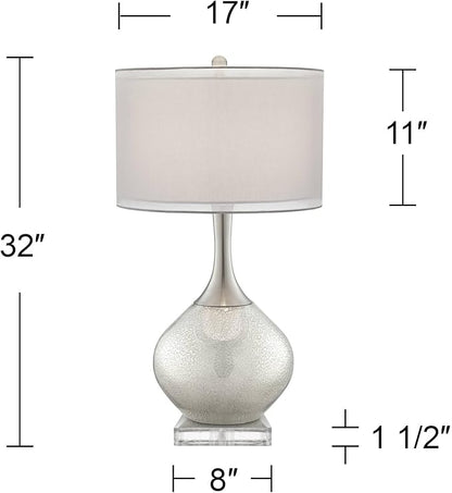Possini Euro Design Swift Modern Table Lamp 32" Tall with USB Dimmer Square Riser Mercury Glass Chrome Neck Double Drum Shade for Bedroom Living Room House Bedside Nightstand Office Entryway Family