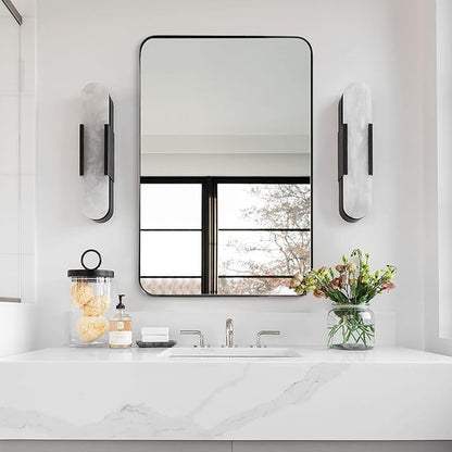 ANDY STAR Brushed Nickel Mirror for Wall, 20”x28” Silver Rectangle Bathroom Mirror, Modern Metal Mirror in Rounded Corner Stainless Steel Frame, 1’’ Deep Set Design Hangs Horizontal Or Vertical