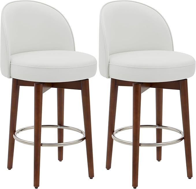CHITA Counter Height Bar Stools Set of 2,Swivel Barstools for Kitchen Island,26.4" H Seat Height,Faux Leather,White