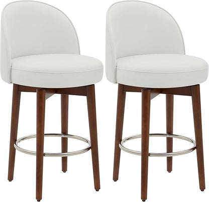CHITA Counter Height Bar Stools Set of 2,Swivel Barstools for Kitchen Island,26.4" H Seat Height,Faux Leather,White