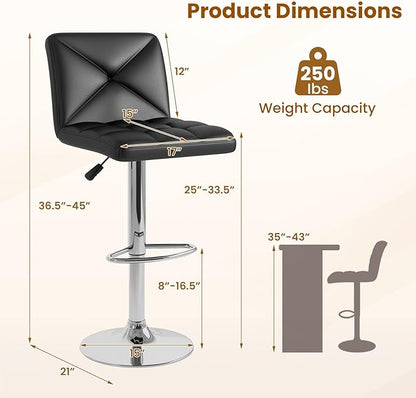 COSTWAY Bar Stools Set of 4, Modern PU Leather Swivel Bar Chairs, Height Adjustable Upholstered Barstools with Premium Gas Rod, Sturdy Footrest, Round Base, for Kitchen, Dining Room, Office, Black