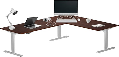 Progressive Desk Stand Up Height Adjustable Standing Desk - L Shaped 85" x 72" Corner Computer Rising Workstation Electric Table - Gray Frame, Dark Cherry Top