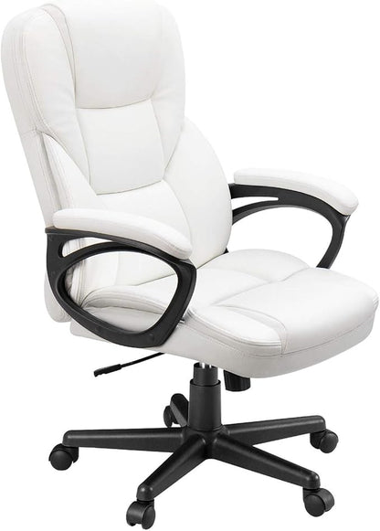 Furmax Home Desk Chair Office Executive Chair High Back Adjustable Managerial,Swivel Computer PU Leather Chair with Lumbar Support (White)